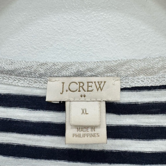 J. Crew Factory Coastal Stripe Navy and White Glitter Pocket T-Shirt Sz XL - Picture 4 of 4